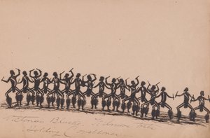Kwatkwat -folk - viktorianske svarte - Kilmore -stammen som holder corroboree -Sketchbook of Aboriginal -aktiviteter